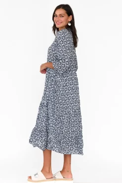 Cotton Dresses<Namastai Anniston Navy Flower Cotton Tiered Dress