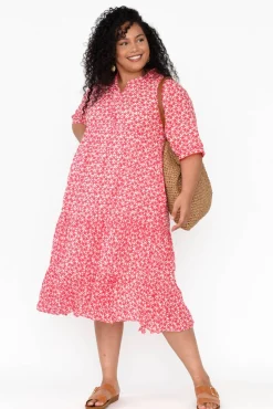 Cotton Dresses<Namastai Anniston Red Flower Cotton Tiered Dress