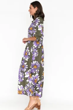 Linen Dresses<Elm Antelle Khaki Blossom Linen Blend Dress