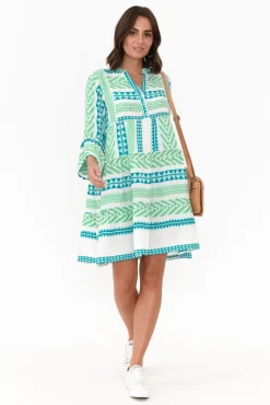 Cotton Dresses<Joop u0026 Gypsy Antonia Green Embroidered Cotton Dress