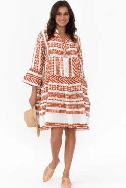 Cotton Dresses<Joop u0026 Gypsy Antonia Rust Embroidered Cotton Dress