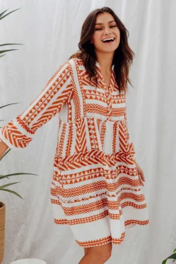 Cotton Dresses<Joop u0026 Gypsy Antonia Rust Embroidered Cotton Dress