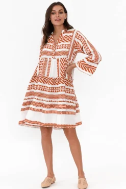 Cotton Dresses<Joop u0026 Gypsy Antonia Rust Embroidered Cotton Dress