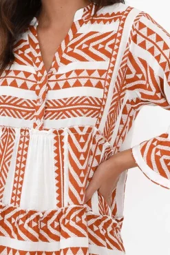 Cotton Dresses<Joop u0026 Gypsy Antonia Rust Embroidered Cotton Dress