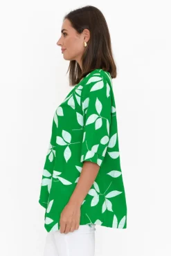 Linen Tops<Ruby Rain Anya Green Flower Linen Cotton Top