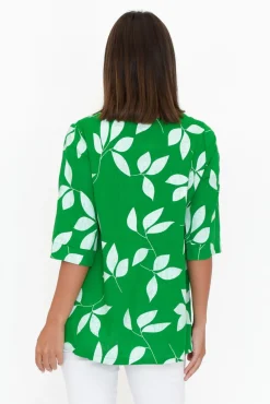 Linen Tops<Ruby Rain Anya Green Flower Linen Cotton Top