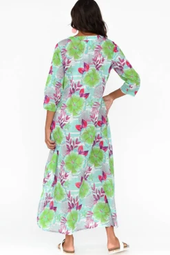 Cotton Dresses<One Summer Apia Aqua Flower Cotton Maxi Dress