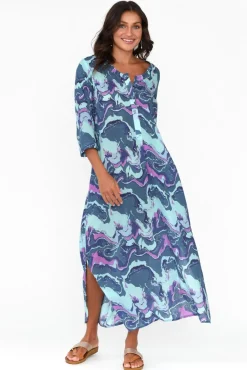 Cotton Dresses<One Summer Apia Blue Swirl Cotton Maxi Dress
