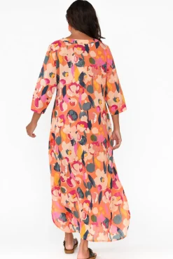 Maxi Dresses<One Summer Apia Coral Blossom Cotton Maxi Dress