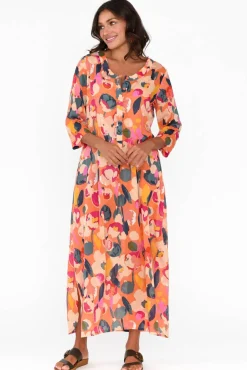Maxi Dresses<One Summer Apia Coral Blossom Cotton Maxi Dress