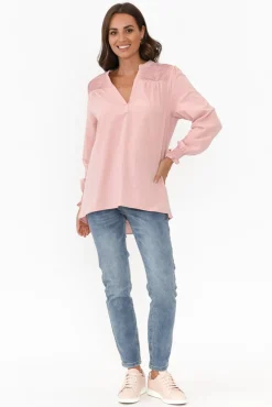 Sleeved Tops<Cali and Co April Blush Cotton V Neck Top