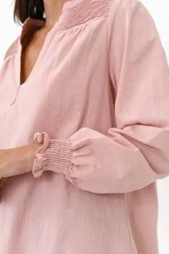 Sleeved Tops<Cali and Co April Blush Cotton V Neck Top