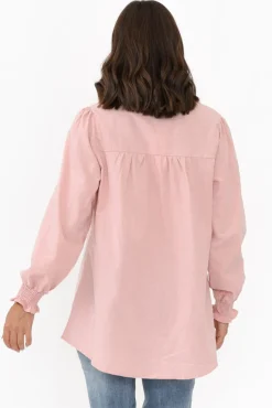 Sleeved Tops<Cali and Co April Blush Cotton V Neck Top