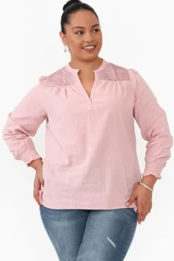 Sleeved Tops<Cali and Co April Blush Cotton V Neck Top