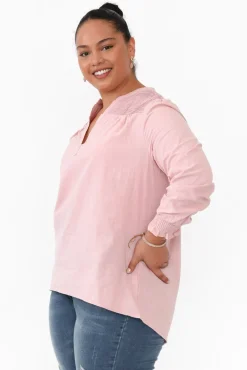 Sleeved Tops<Cali and Co April Blush Cotton V Neck Top