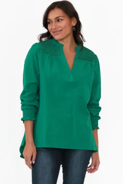 Cotton Tops<Cali and Co April Green Cotton V Neck Top