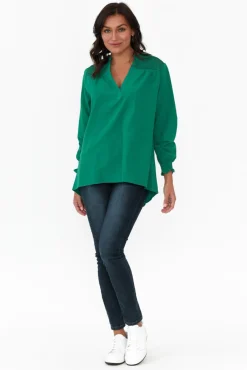 Cotton Tops<Cali and Co April Green Cotton V Neck Top