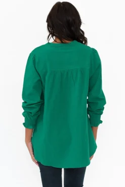 Cotton Tops<Cali and Co April Green Cotton V Neck Top