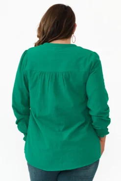 Cotton Tops<Cali and Co April Green Cotton V Neck Top