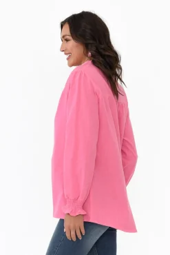 Cotton Tops<Cali and Co April Pink Cotton V Neck Top