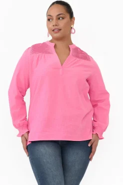 Cotton Tops<Cali and Co April Pink Cotton V Neck Top