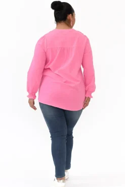 Cotton Tops<Cali and Co April Pink Cotton V Neck Top