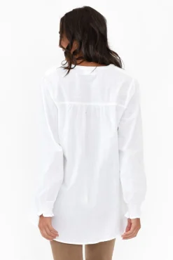 Sleeved Tops<Cali and Co April White Cotton V Neck Top