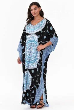 Maxi Dresses<Red Lotus Aqua Sequin Maxi Kaftan