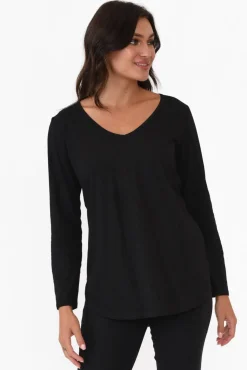 Cotton Tops<Cafe Latte Archer Black Cotton Long Sleeve Top