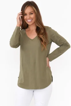 Cotton Tops<Cafe Latte Archer Khaki Cotton Long Sleeve Top