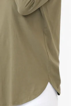 Cotton Tops<Cafe Latte Archer Khaki Cotton Long Sleeve Top