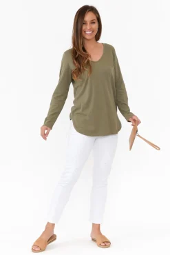 Cotton Tops<Cafe Latte Archer Khaki Cotton Long Sleeve Top