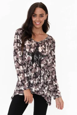 Sleeved Tops<Cafe Latte Archie Brown Splash Sequin Top