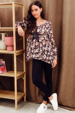 Sleeved Tops<Cafe Latte Archie Brown Splash Sequin Top