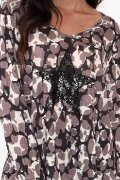 Sleeved Tops<Cafe Latte Archie Brown Splash Sequin Top