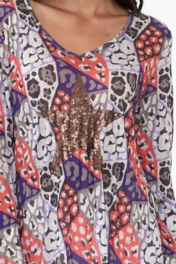 Sleeved Tops<Cafe Latte Archie Purple Geo Sequin Top