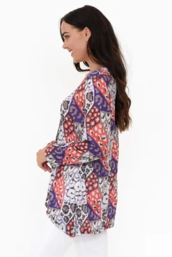 Sleeved Tops<Cafe Latte Archie Purple Geo Sequin Top