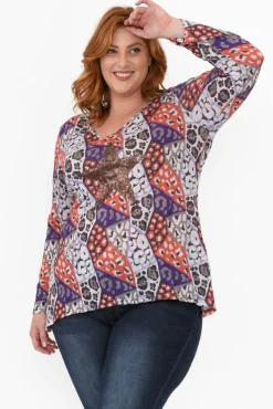 Sleeved Tops<Cafe Latte Archie Purple Geo Sequin Top