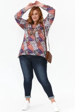 Sleeved Tops<Cafe Latte Archie Purple Geo Sequin Top