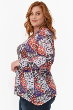 Sleeved Tops<Cafe Latte Archie Purple Geo Sequin Top