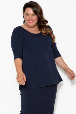 Sleeved Tops<Lou Lou Aretha Navy Bamboo Top