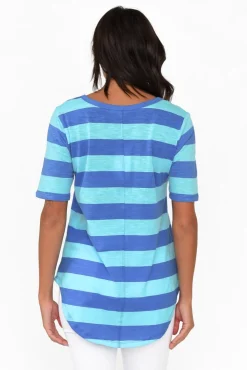 Cotton Tops<Betty Basics Ariana Aqua Stripe Cotton Tee