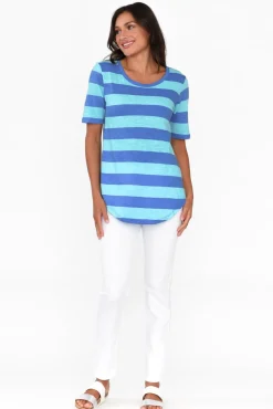 Cotton Tops<Betty Basics Ariana Aqua Stripe Cotton Tee