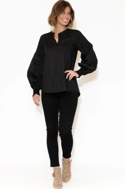 Cotton Tops<Foil Arlo Black Shirred Cotton Shirt