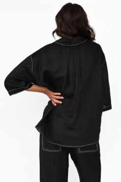 Linen Tops<Label Of Love Armida Black Linen Shirt