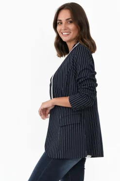 Jackets<Clarity Ascot Navy Stripe Jacket