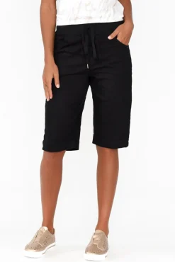 Shorts<Cafe Latte Asha Black Cotton Blend Drawstring Short