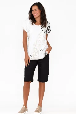 Shorts<Cafe Latte Asha Black Cotton Blend Drawstring Short