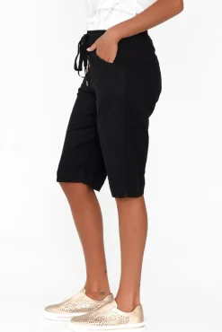 Shorts<Cafe Latte Asha Black Cotton Blend Drawstring Short