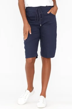 Shorts<Cafe Latte Asha Navy Cotton Blend Drawstring Shorts